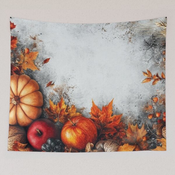 Item preview, Thanksgiving Harvest Border with Pumpkins Apples and Autumn Leaves — Rustic Slate Flat Lay designed and sold by LYAN-STORE.