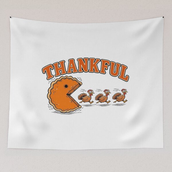 Item preview, Thankful Pumpkin Pie Pacman Chasing Turkeys Funny Thanksgiving designed and sold by Derekquie.