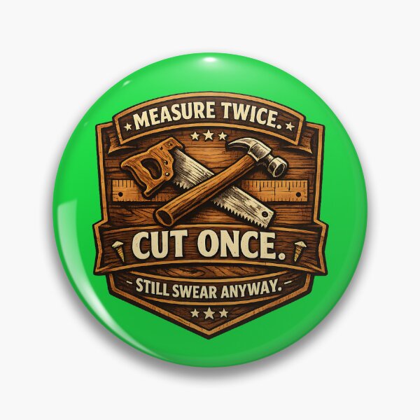 Item preview, Measure Twice Cut Once – Carpenter Humor Badge designed and sold by DesignHouse07.