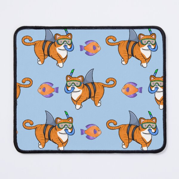 Item preview, Orange Ginger Shark Cat and Fish Repeat Print designed and sold by ClarissaDoodles.
