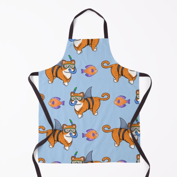 Item preview, Orange Ginger Shark Cat and Fish Repeat Print designed and sold by ClarissaDoodles.