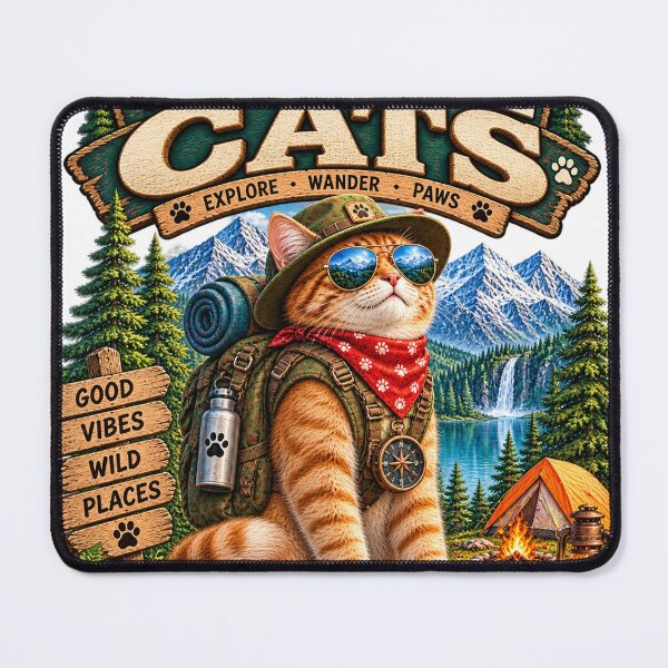 Item preview, Adventure Cat – Wild Trails & Mountain Explorer designed and sold by TeeVibeHaus.