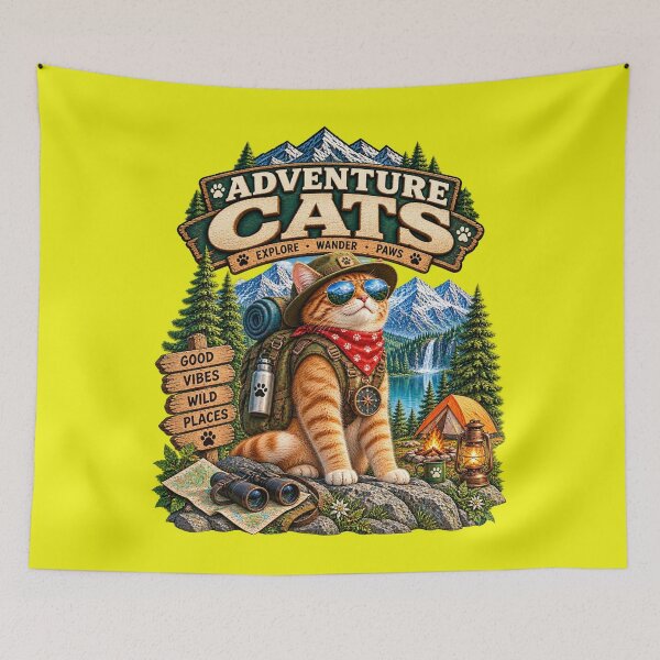 Item preview, Adventure Cat – Wild Trails & Mountain Explorer designed and sold by TeeVibeHaus.