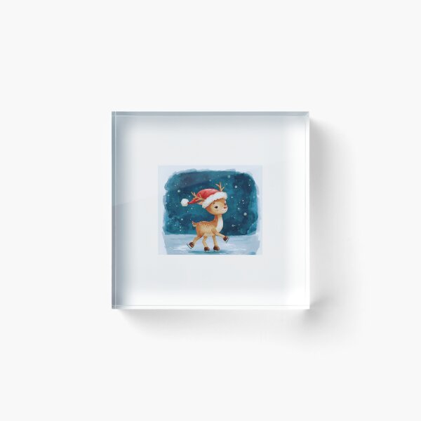 Item preview, Cute Deer Skiing with Santa Hat – Christmas Watercolor Illustration designed and sold by mayatA-rt.