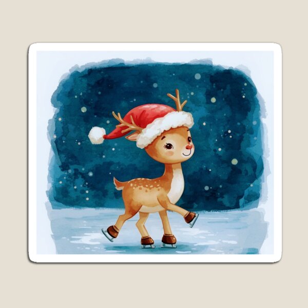Item preview, Cute Deer Skiing with Santa Hat – Christmas Watercolor Illustration designed and sold by mayatA-rt.