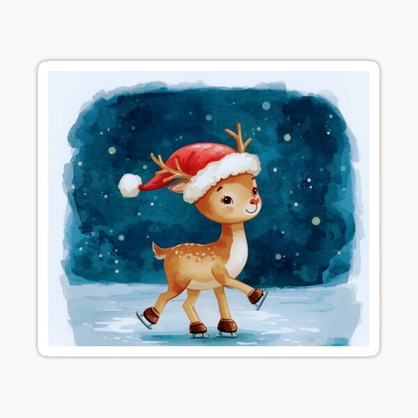 Item preview, Cute Deer Skiing with Santa Hat – Christmas Watercolor Illustration designed and sold by mayatA-rt.