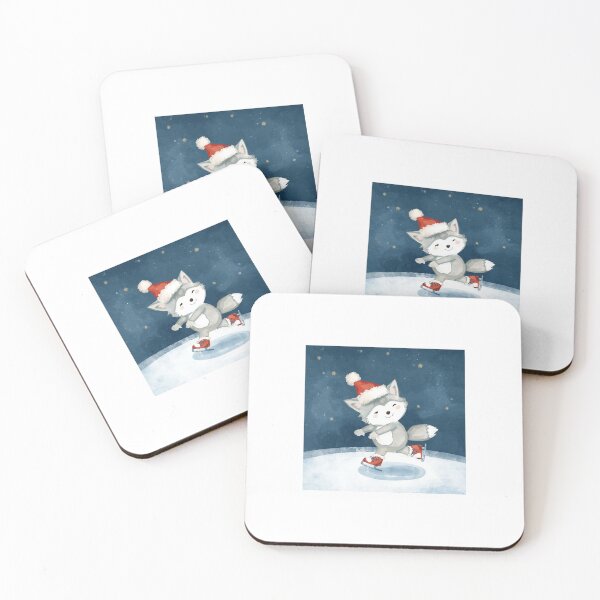Item preview, Cute Wolf Ice Skating with Santa Hat – Christmas Watercolor Illustration designed and sold by mayatA-rt.
