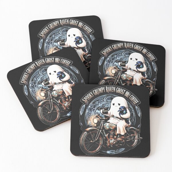 Item preview, Spooky Grumpy Raven Ghost Holding Coffee Halloween  designed and sold by gear-posters.