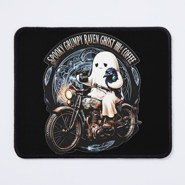 Item preview, Spooky Grumpy Raven Ghost Holding Coffee Halloween designed and sold by gear-posters.
