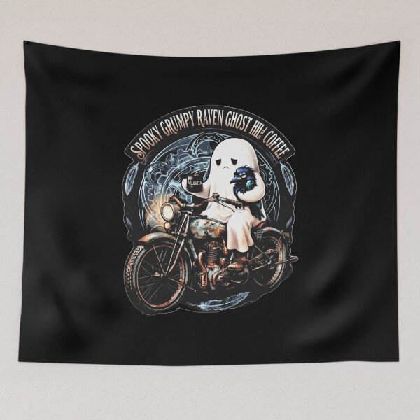 Item preview, Spooky Grumpy Raven Ghost Holding Coffee Halloween  designed and sold by gear-posters.