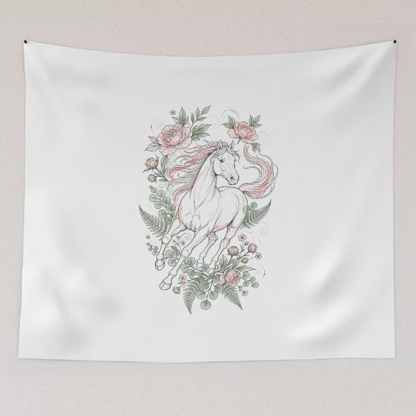 Item preview, Majestic White Horse Floral Fantasy Equestrian Art Design designed and sold by Vibe-Vary.