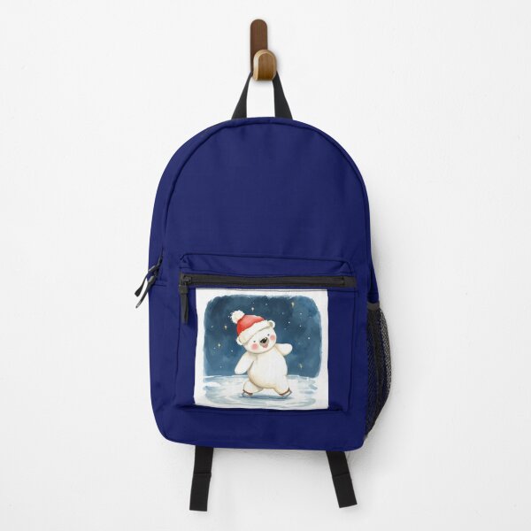 Item preview, Cute Polar Bear Ice Skating with Santa Hat – Christmas Watercolor Illustration designed and sold by mayatA-rt.