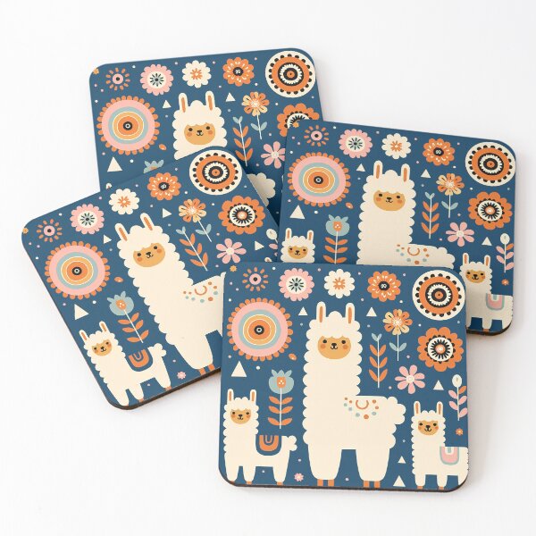 Item preview, Scandinavian Folk Art Cute Llama Family and Flowers by heidiannemorris © designed and sold by FOLK ART FUSION.