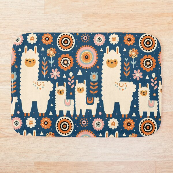 Item preview, Scandinavian Folk Art Cute Llama Family and Flowers by heidiannemorris © designed and sold by FOLK ART FUSION.