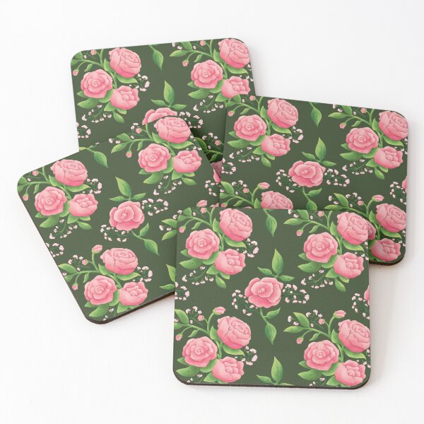Item preview, Pink Roses on Dark Green designed and sold by Mel-Mas-Stoband.