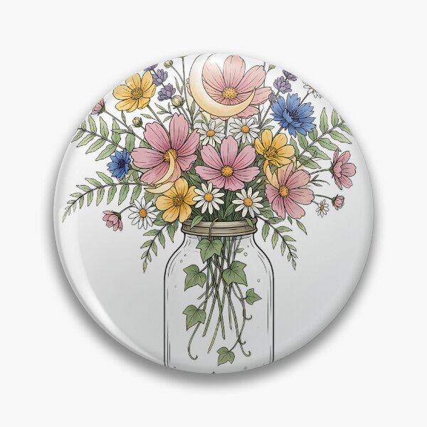 Item preview, Vintage Wildflower Glass Jar Cottagecore Art designed and sold by ArtifactVerse.