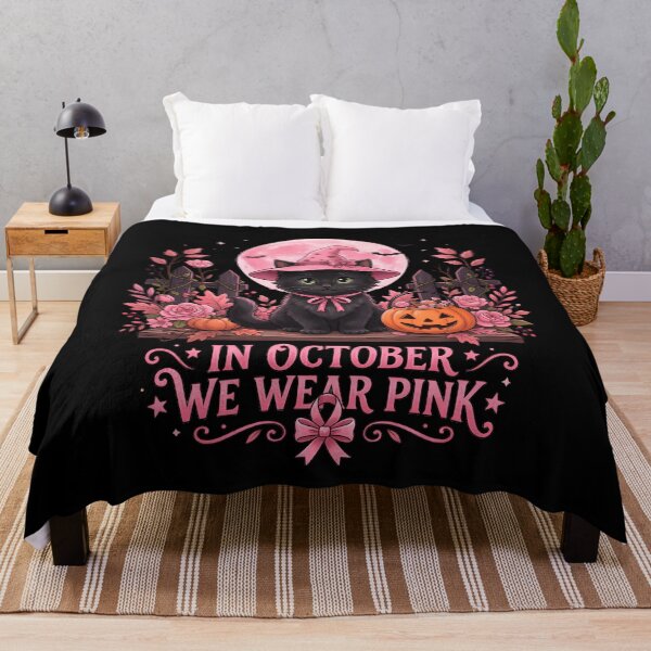 Item preview, In October We Wear Pink Breast Cancer Awareness Halloween Cat Supporter Survivor designed and sold by w66aboo.