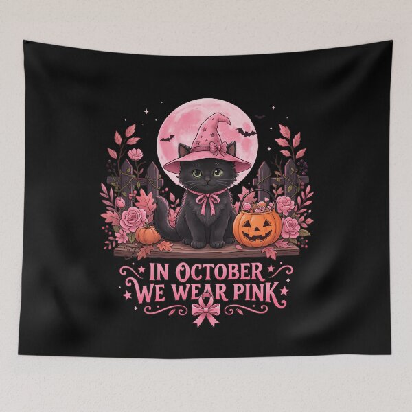 Item preview, In October We Wear Pink Breast Cancer Awareness Halloween Cat Supporter Survivor designed and sold by w66aboo.