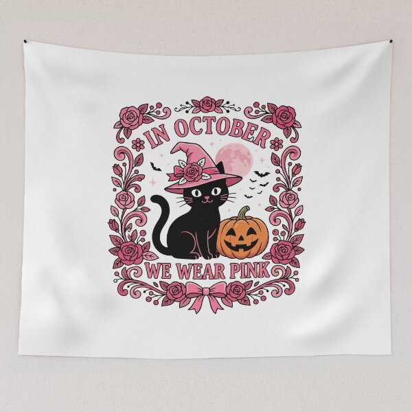 Item preview, Copy of In October We Wear Pink Breast Cancer Awareness Halloween Cat Supporter Survivor designed and sold by w66aboo.