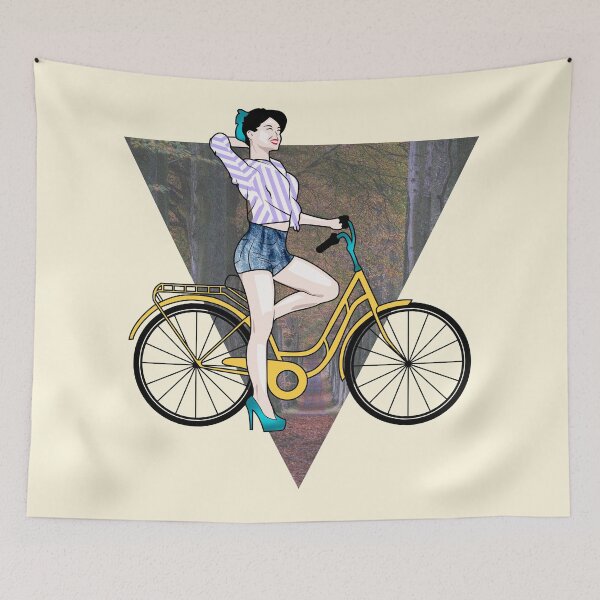 Item preview, Vintage Bicycle Girl Art | Retro Cycling Art | Ride & Enjoy designed and sold by Half Mess.