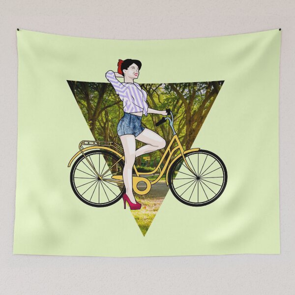 Item preview, Vintage Bicycle Girl Art | Retro Cycling Art | Ride & Enjoy designed and sold by Half Mess.