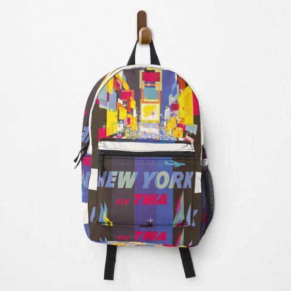 Item preview, Vintage Fly TWA New York Times Square neon lights travel poster print designed and sold by Jéanpaul Ferro.