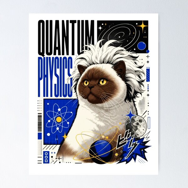 Item preview, Quantum Physics Siamese Cat Graphic Poster T-Shirt | Funny Science Professor Colorpoint Cat Einstein STEM Gift Blue Art designed and sold by illeN-Art-World.