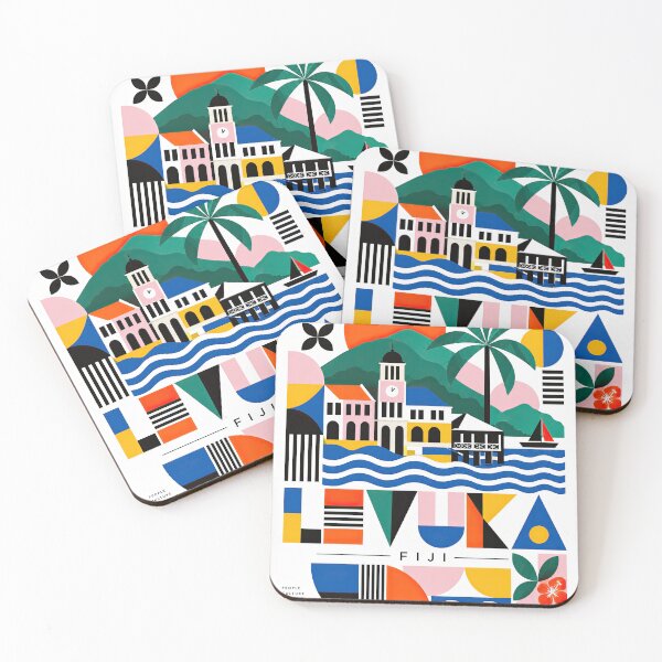 Item preview, Colorful geometric travel poster featuring a seaside village, designed and sold by ckybe.