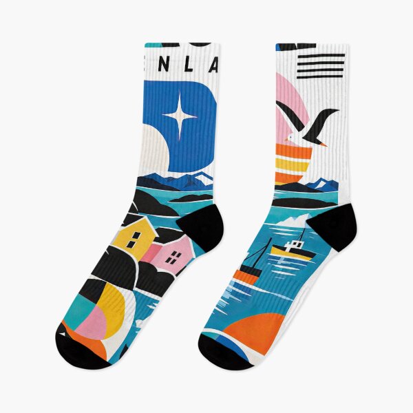 Item preview, Colorful geometric Greenland travel poster featuring Arctic land designed and sold by ckybe.