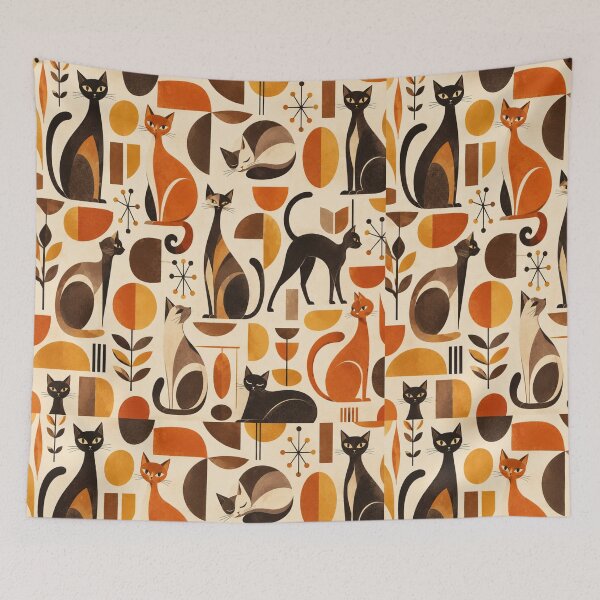 Item preview, Abstract Scandinavian Cat Silhouettes Floral Cat Design designed and sold by Aramdesing.