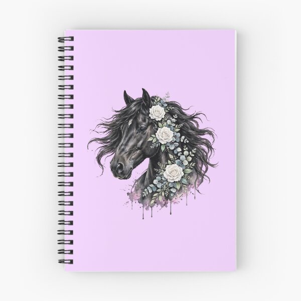 Item preview, Black Horse White Roses Watercolor Floral Equestrian Art designed and sold by Vibe-Vary.