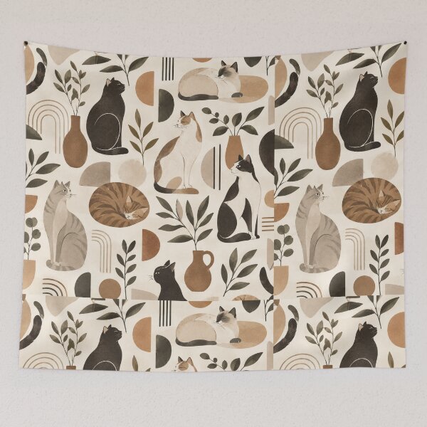 Item preview, Abstract Scandinavian Cat Silhouettes Floral Cat Design designed and sold by Aramdesing.