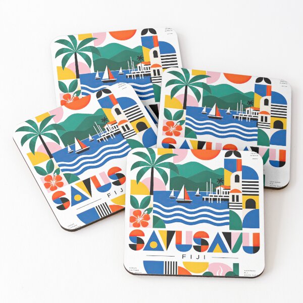 Item preview, Colorful abstract poster featuring tropical plants, sailboats, o designed and sold by ckybe.