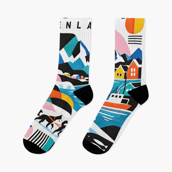 Item preview, Colorful geometric Greenland travel poster featuring mountains, designed and sold by ckybe.
