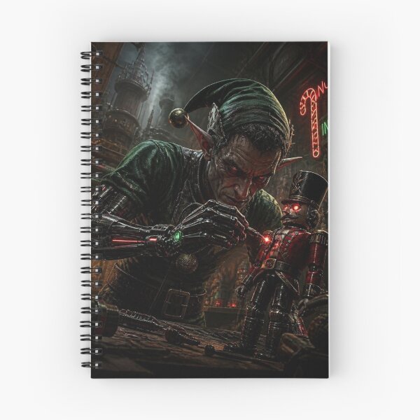 Item preview, Cyberpunk Elf Toymaker Dystopian Holiday Workshop Art designed and sold by LazyDayzCo.