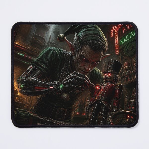 Item preview, Cyberpunk Elf Toymaker Dystopian Holiday Workshop Art designed and sold by LazyDayzCo.