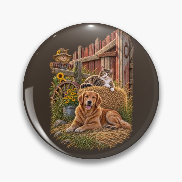 Item preview, Golden Retriever and Cat Rustic Farm Friends designed and sold by BROHLine Studio.