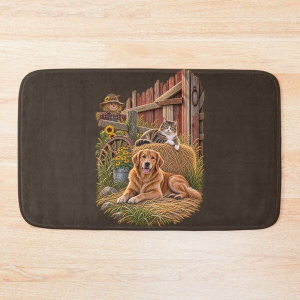 Item preview, Golden Retriever and Cat Rustic Farm Friends designed and sold by BROHLine Studio.