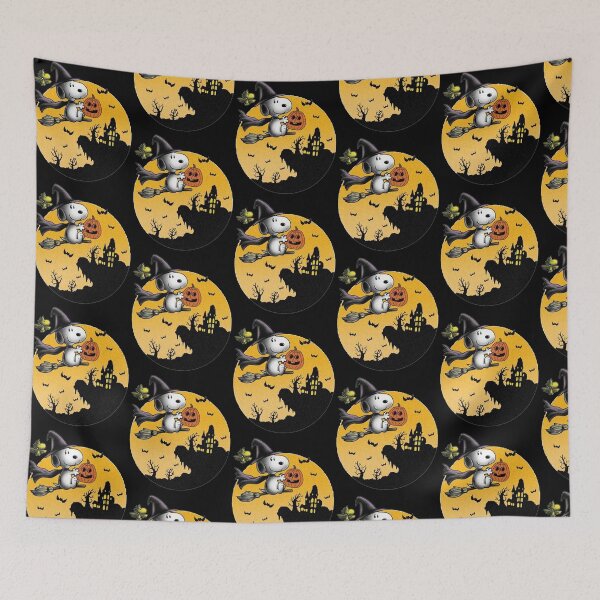 Item preview, Snoopy Witch Flying Broomstick Woodstock Bat Full Moon Halloween designed and sold by Dravienart.