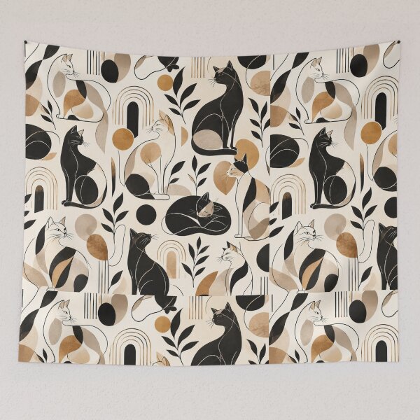 Item preview, Abstract Scandinavian Cat Silhouettes Floral Cat Design designed and sold by Aramdesing.
