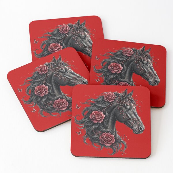 Item preview, Black Horse Red Roses Gothic Floral Fantasy Equestrian Art designed and sold by Vibe-Vary.