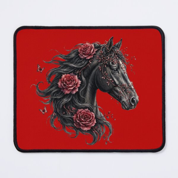 Item preview, Black Horse Red Roses Gothic Floral Fantasy Equestrian Art designed and sold by Vibe-Vary.