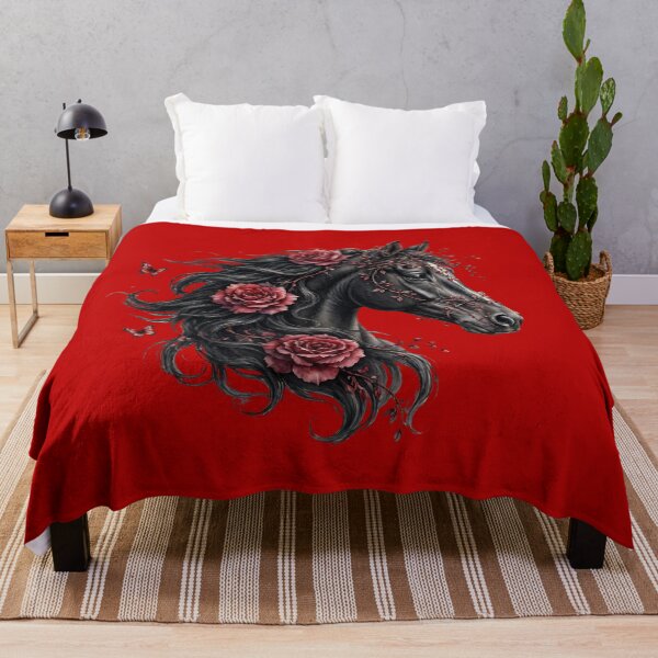 Item preview, Black Horse Red Roses Gothic Floral Fantasy Equestrian Art designed and sold by Vibe-Vary.