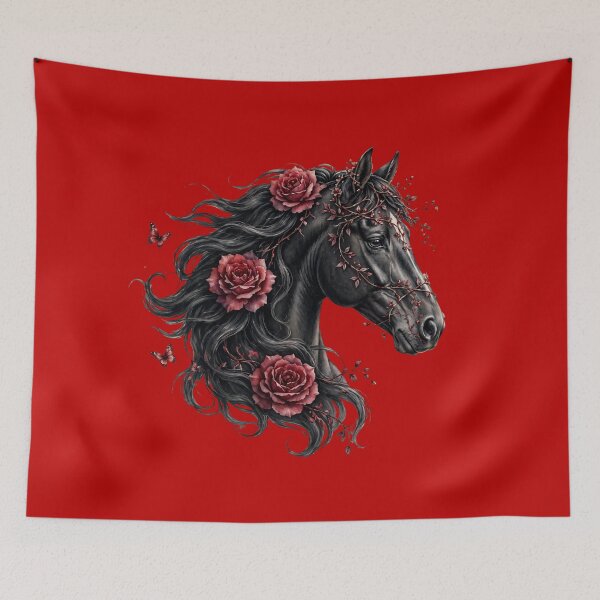 Item preview, Black Horse Red Roses Gothic Floral Fantasy Equestrian Art designed and sold by Vibe-Vary.