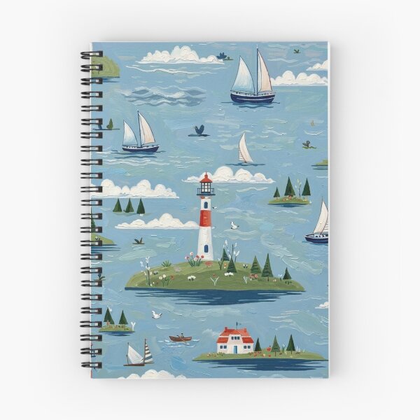 Item preview, Oil Painted Coastal Lighthouse and Sailboats designed and sold by ShivCraftStudio.
