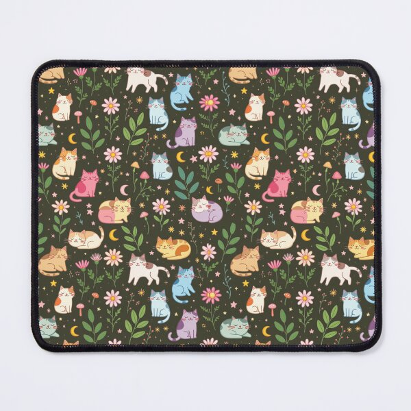 Item preview, Cute Kawaii Cats and Wildflowers Pattern – Pastel Whimsical Cat Garden designed and sold by Mousy17.