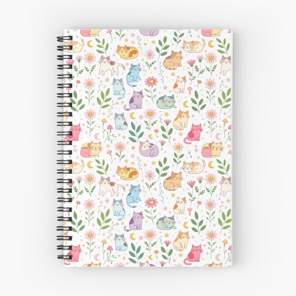 Item preview, Cute Kawaii Cats and Wildflowers Pattern – Pastel Whimsical Cat Garden designed and sold by Mousy17.