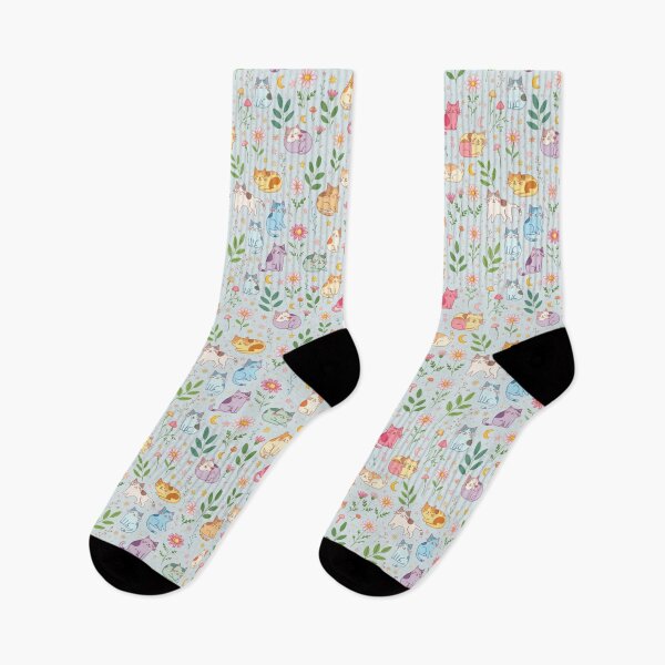 Item preview, Cute Kawaii Cats and Wildflowers Pattern – Pastel Whimsical Cat Garden designed and sold by Mousy17.