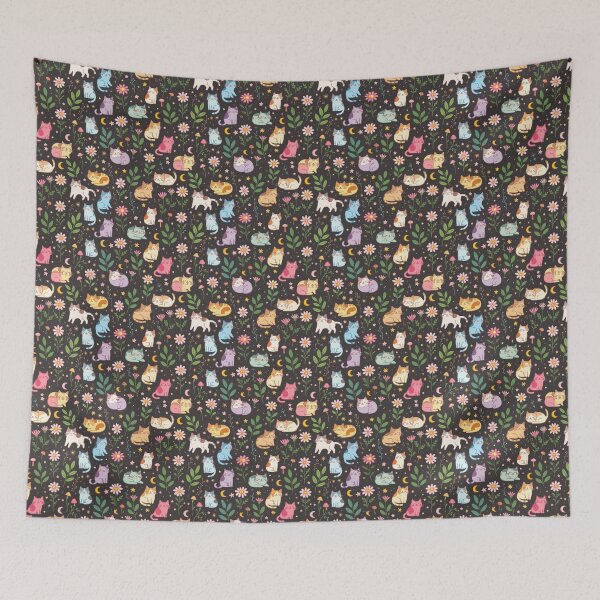 Item preview, Cute Kawaii Cats and Wildflowers Pattern – Pastel Whimsical Cat Garden designed and sold by Mousy17.