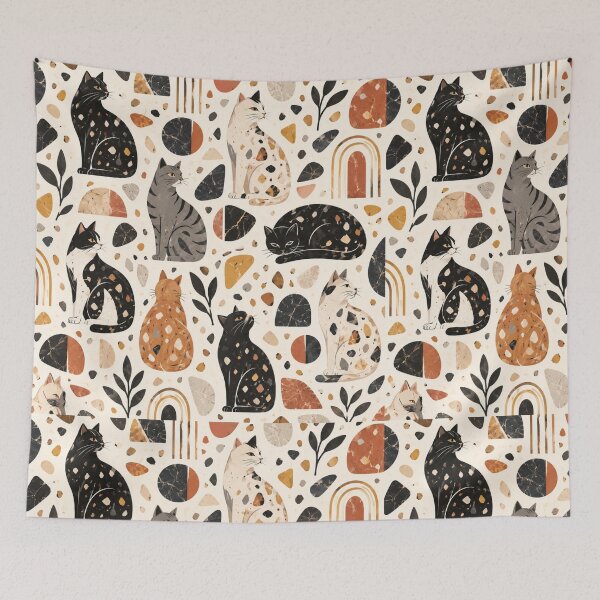 Item preview, Abstract Scandinavian Cat Silhouettes Floral Cat Design designed and sold by Aramdesing.